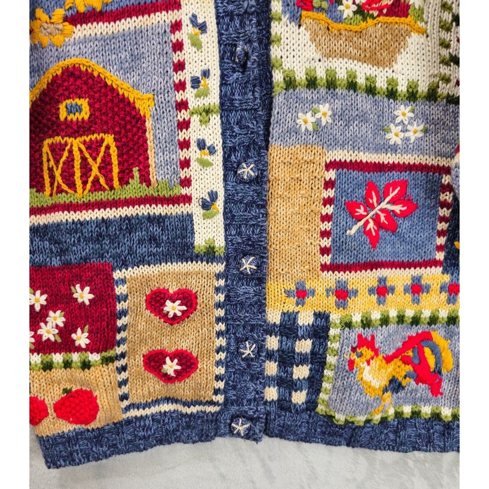 Bon Worth Chunky Sweater Large Cardigan Artsy Farm Barn Chicken Cottagecore - Picture 3 of 5